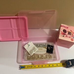 Pink Craft Box with clay bead spinner for bracelets or jewelry, beads and charms